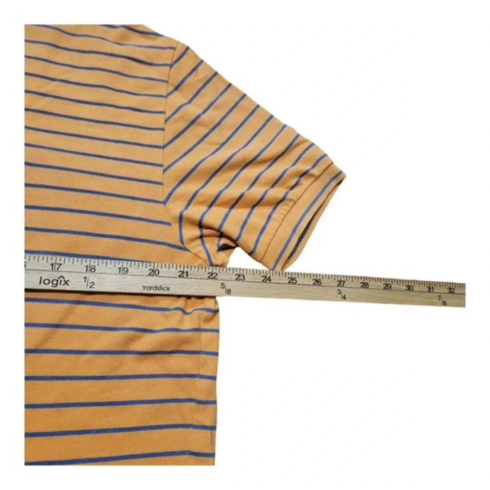 Polo Ralph Lauren Mens Large Orange Blue‎ Striped Polo Shirt Cotton Classic